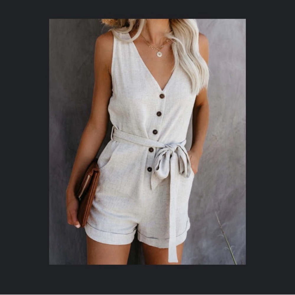 Vici Collection Garner pocketed button down tie romper